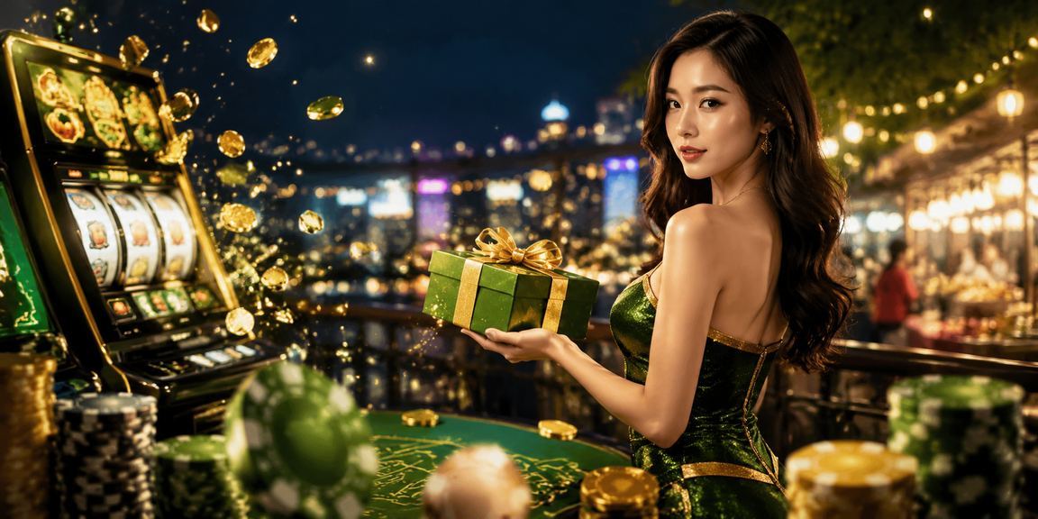 Không gian chợ đêm Hà Nội với màn hình slot game sáng rực